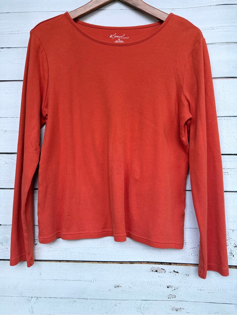 Kim Rogers 100% Cotton Essential Long Sleeve Scoop Neck Tee - Medium: